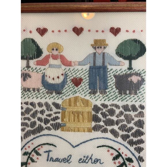 Vtg Framed Sampler Needlepoint Just Remember Home Is Best Granny Grandma Core - Picture 5 of 5